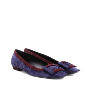 Roger Vivier Suede Decolleté Belle Vivier Flats | Size 39.5 9.5 | Purple Brown